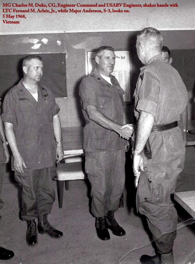 unspecified greeting ceremony between MG Charles M. Duke and LTC Achée, 5 May 1968, Vietnam unspecified greeting ceremony between MG Charles M. Duke and LTC Achée, 5 May 1968, Vietnam