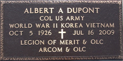 Col (Ret) Albert A. Dupont footmarker Col (Ret) Albert A. Dupont footmarker