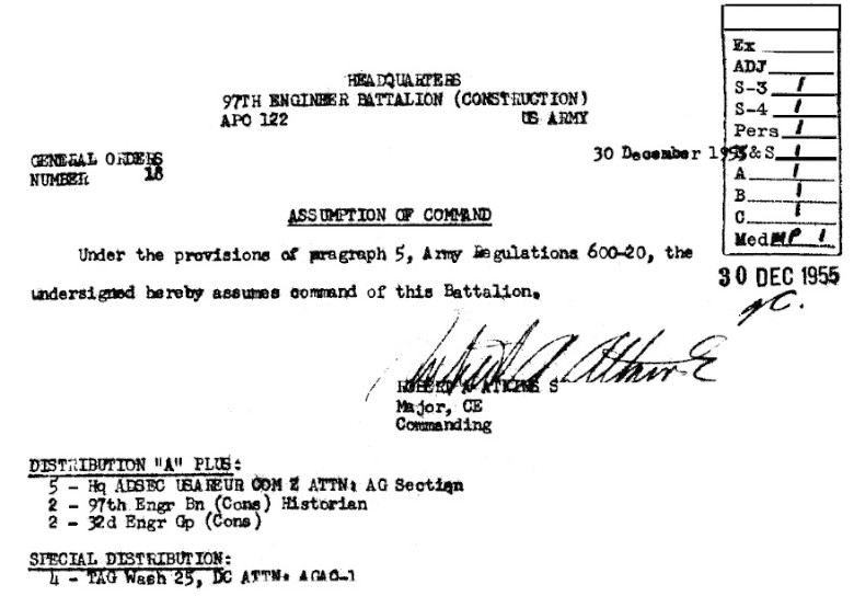 Major Robert Atkins' assumption of command