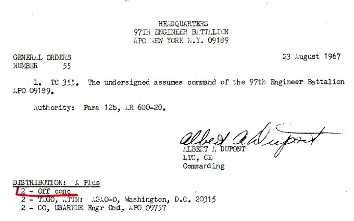 Assumption of Command orders, LTC Albert A. Dupont. Orders courtesy of Stephen Dupont