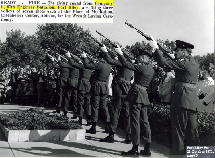 97th Enginners from Company C fire a 21-gun salute, Eisenhower Museum New Wing Dedication, 14 October 1971 97th Enginners from Company C fire a 21-gun salute, Eisenhower Museum New Wing Dedication, 14 October 1971