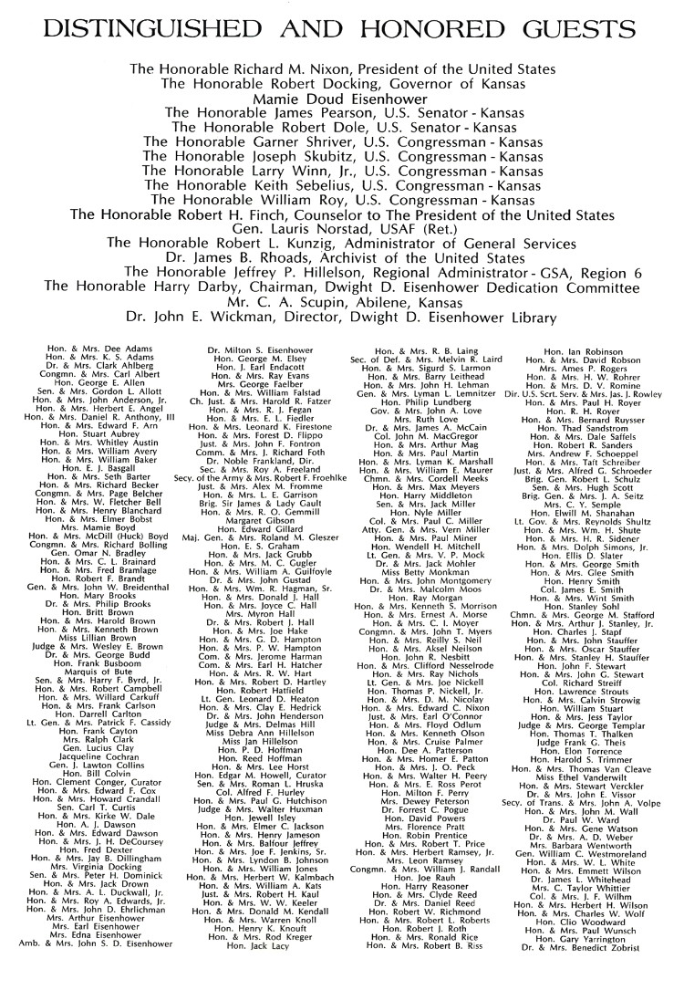 Distinguished and Honored Guests, Eisenhower Museum New Wing Dedication, 14 October 1971 Distinguished and Honored Guests, Eisenhower Museum New Wing Dedication, 14 October 1971