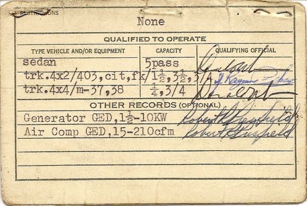 Joe Greear's license, side 2