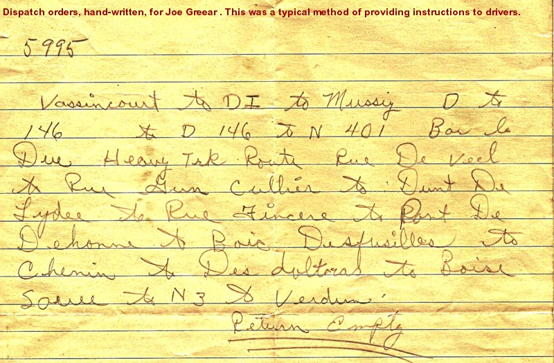 Travel orders for Joe Greear to deliver a load.