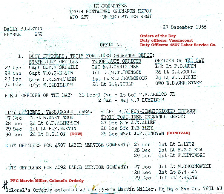 Duty Roster, TFOD and Vassincourt