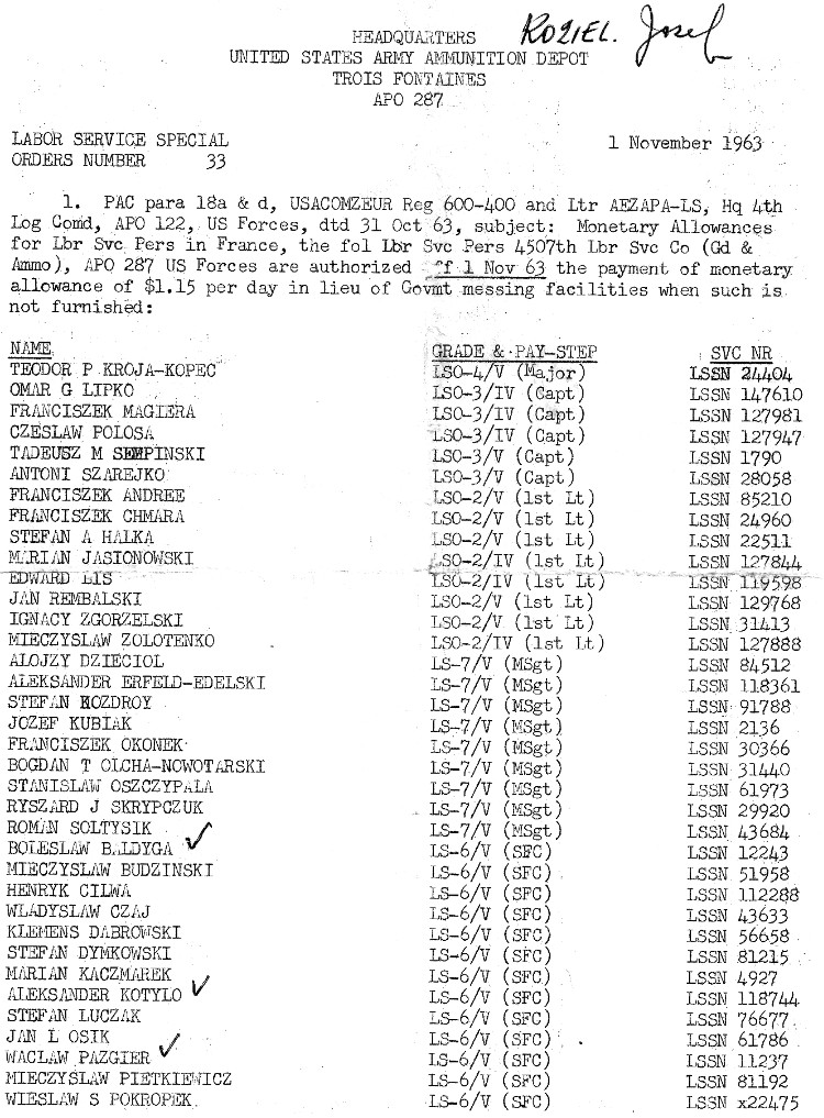 Polish Labor Service Special Order 33, dated 1-11-63, TFAD