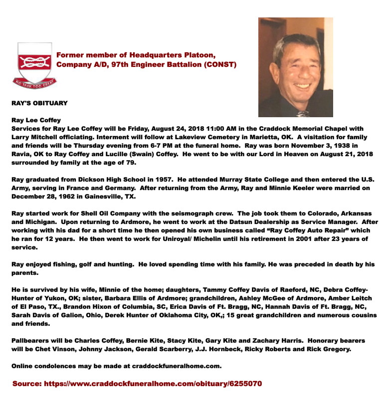 Obituary, Ray Lee Coffey, 2018 Obituary, Ray Lee Coffey, 2018
