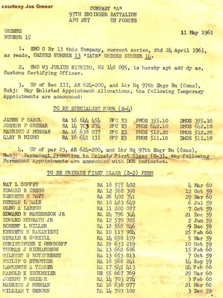SO 19, dated 27 April 1962, Co A, 97th Engr Bn (Const)